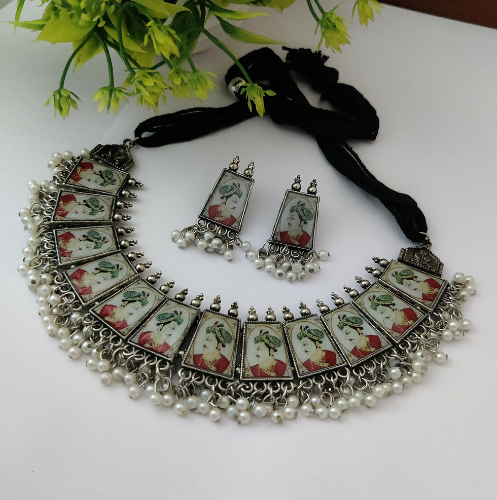 Oxidised Traditional Choker Necklace earrings set-11