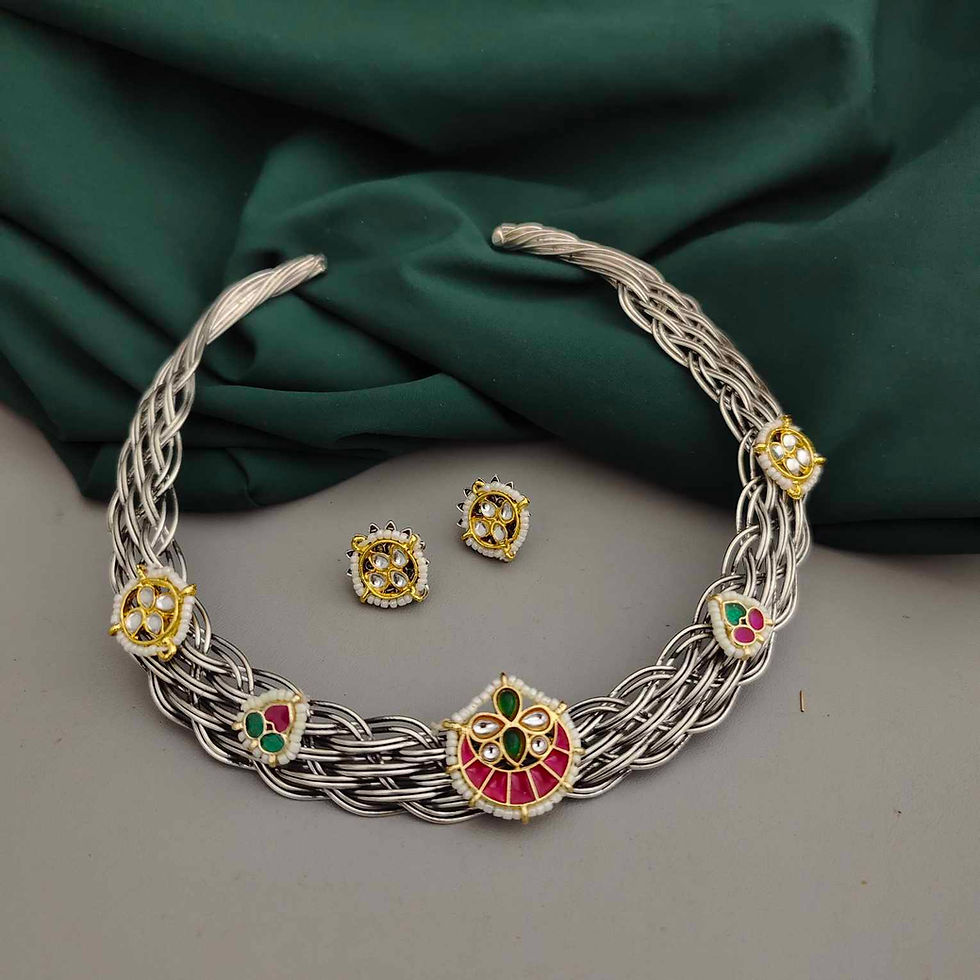 Traditional Oxidized Meenakari Floral Jewellery Set fusion vogue