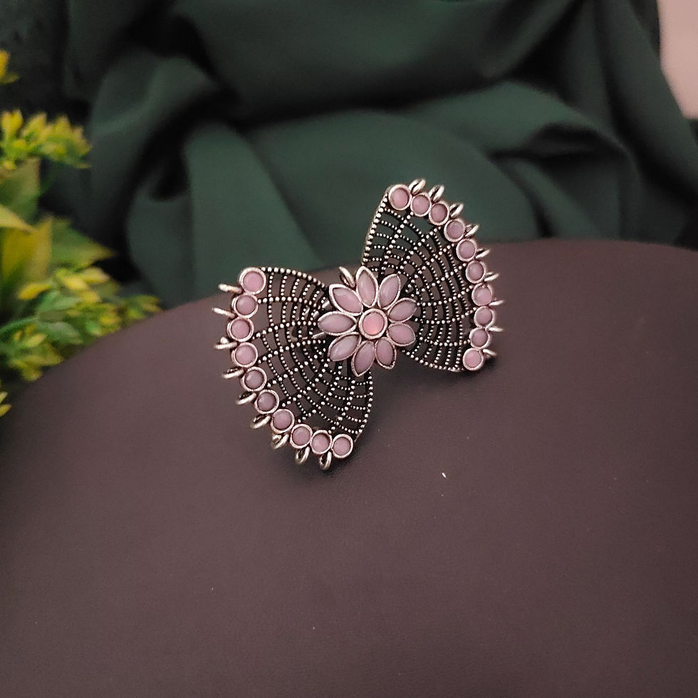 Oxidised semi precious stone Bow adjustable Rings- Pink