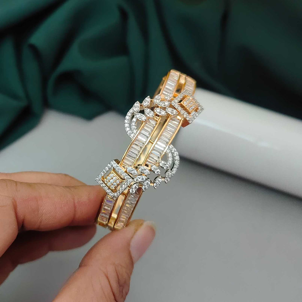 Sparkling Baguette Cut AD CZ Designer Gold Bangle fusion vogue