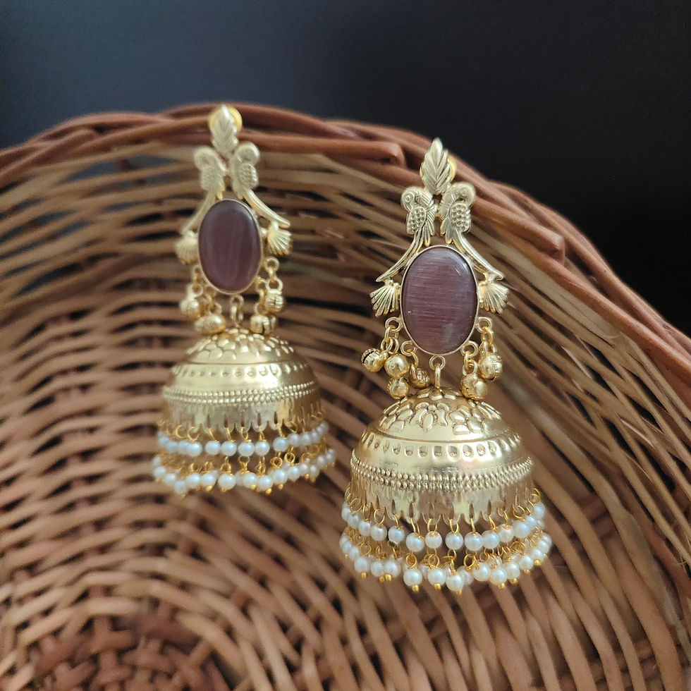 Thumbnail: RAHA Golden Lightweight Jhumka  fusion vogue