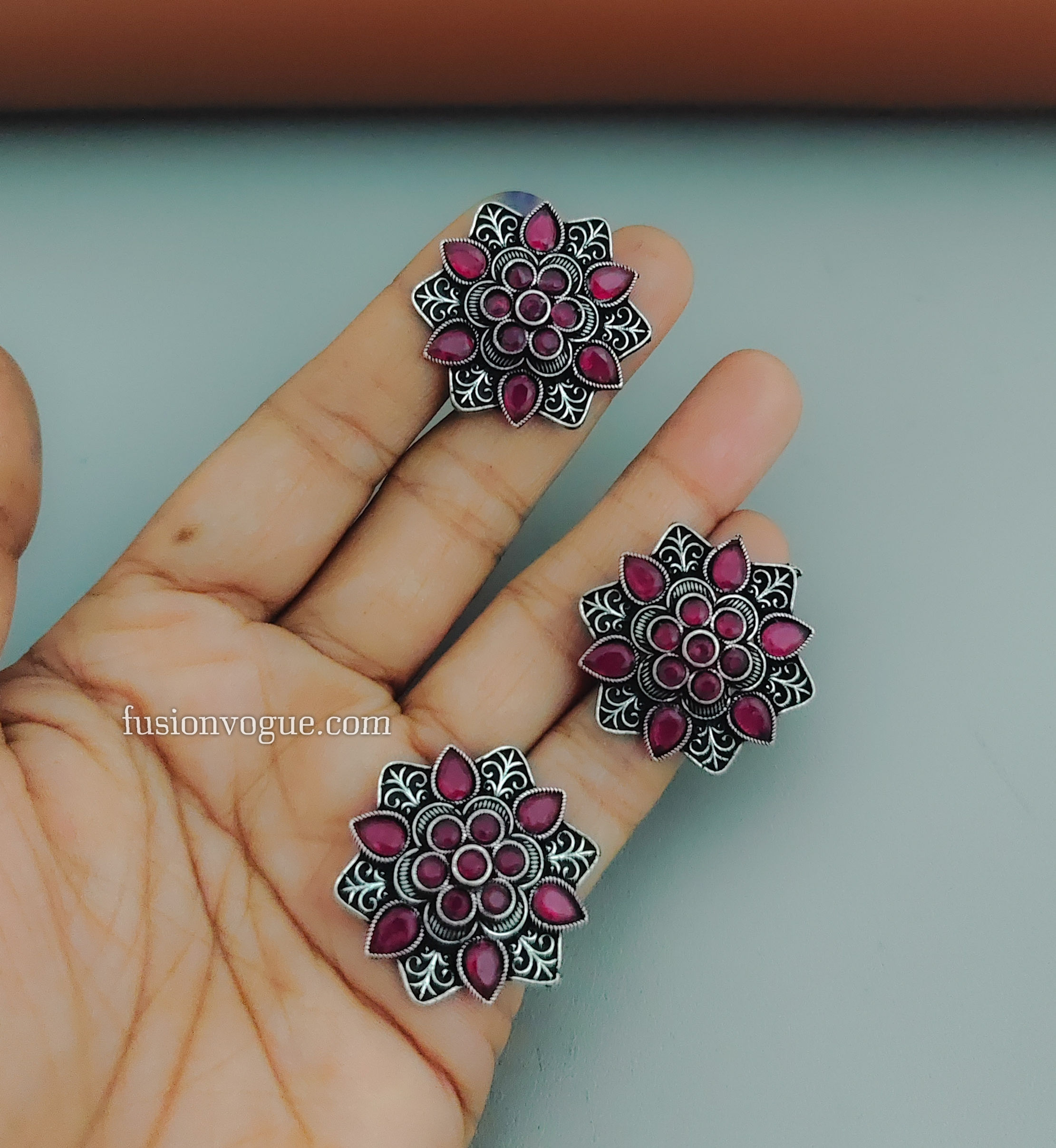 Oxidised Tops and Ring Combo - Red