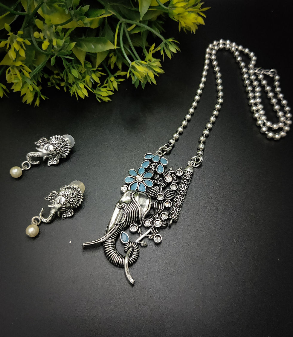 Oxidized Long Ganesha jewellery Set - Blue