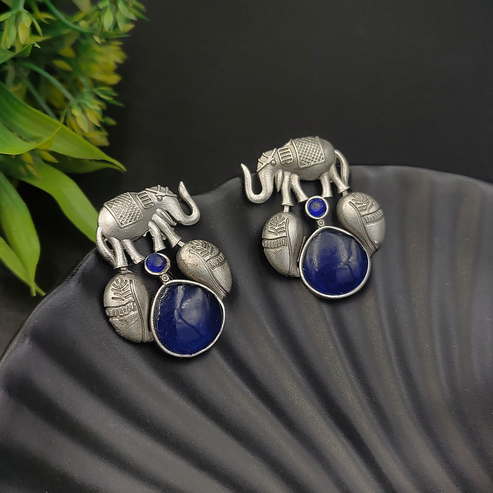 Thumbnail: EILA Silver Replica Monalisa Stone Elephant Earrings