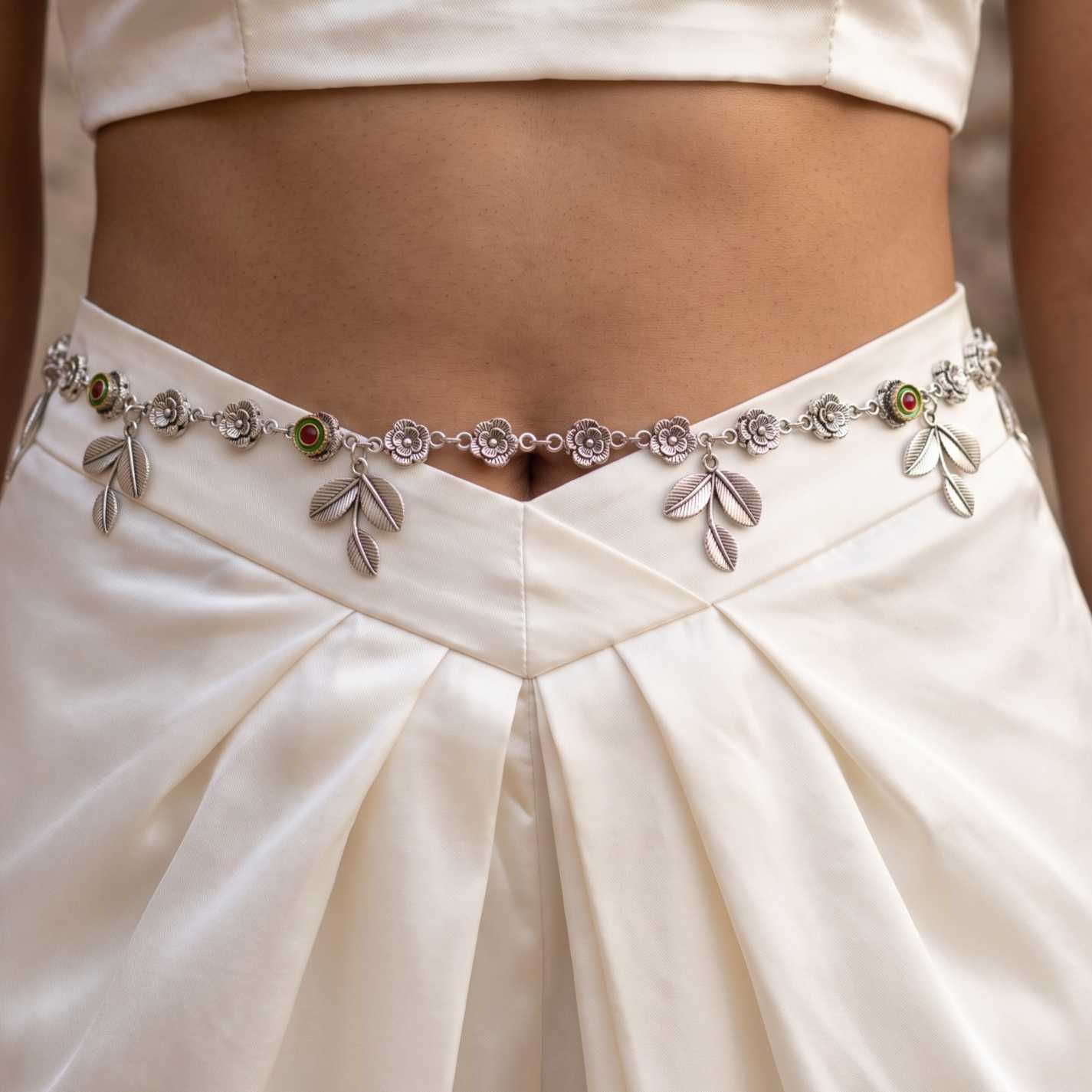 Traditional 3-Leaf Dangle Oxidized Silver Kamarband / Waist Belt fusion vogue