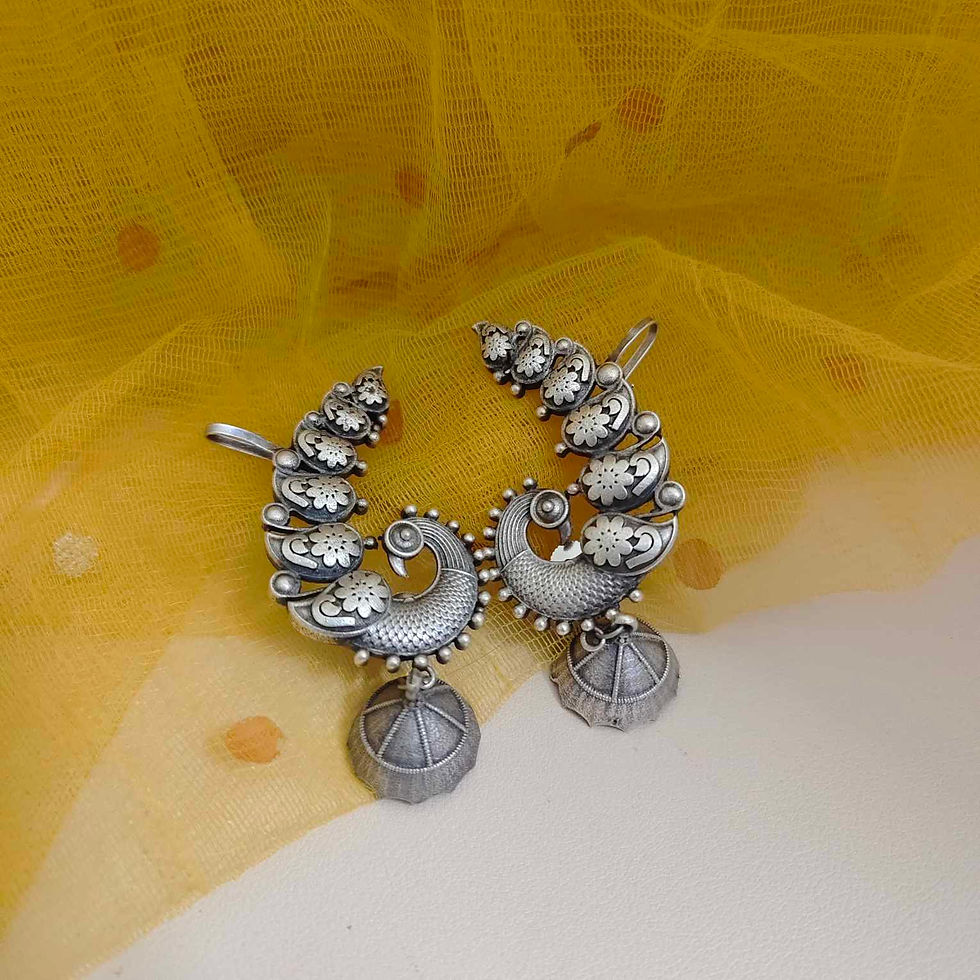 Thumbnail: Antique Silver Replica Mayur Earcuff Earrings Fusion Vogue