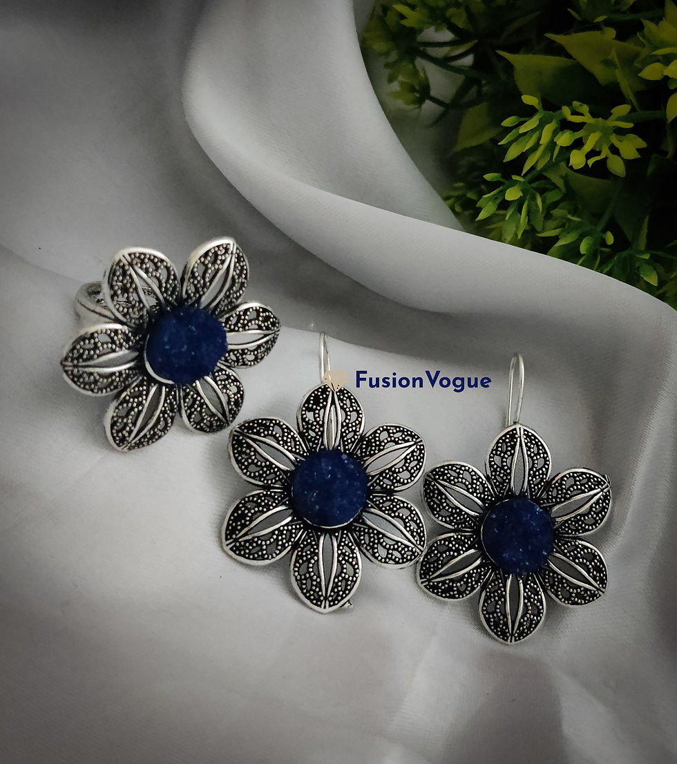 Thumbnail: Oxidized Druzzy Stone Earrings and Ring combo set