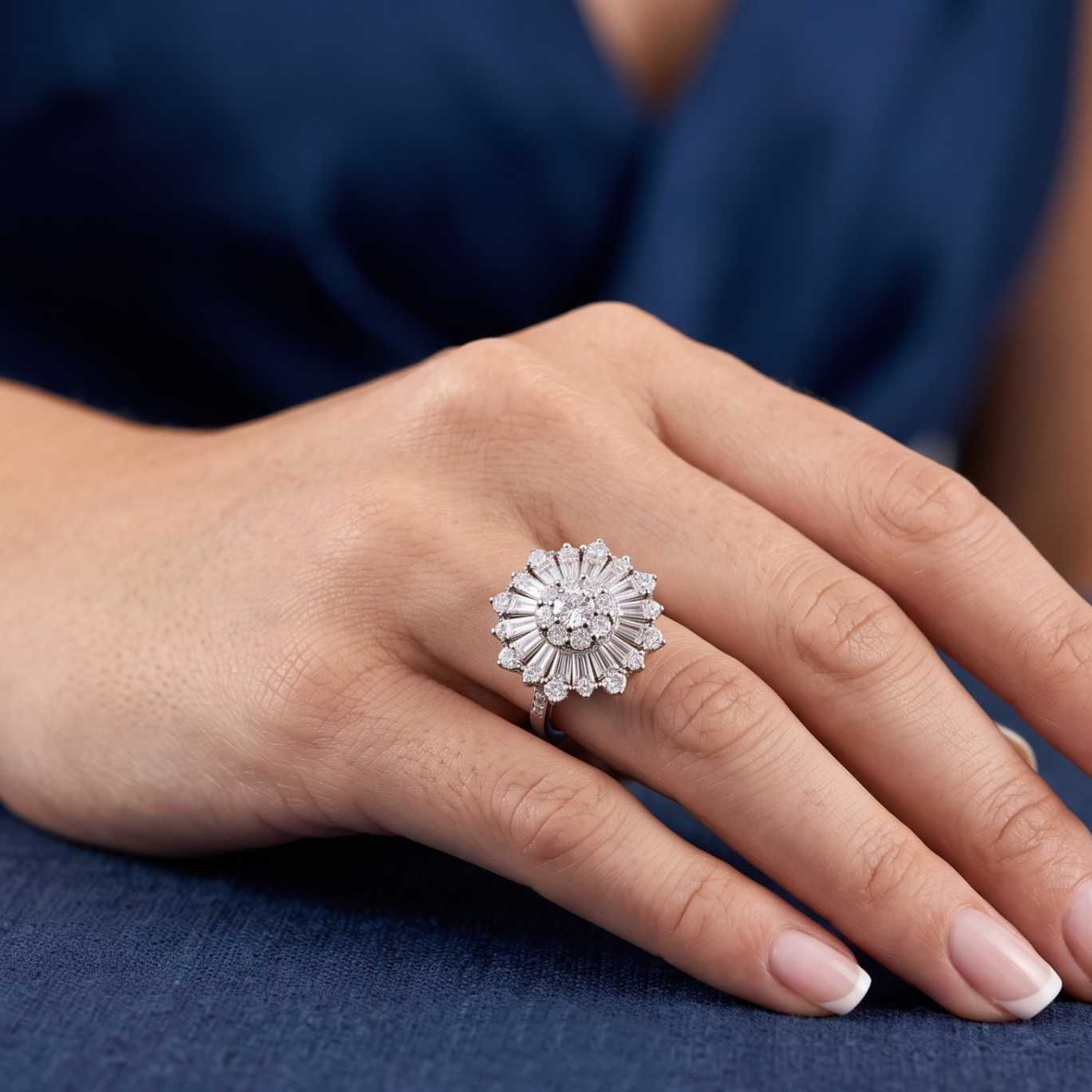 BHADRA Silver Radiance Floral CZ Statement Ring fusion vogue