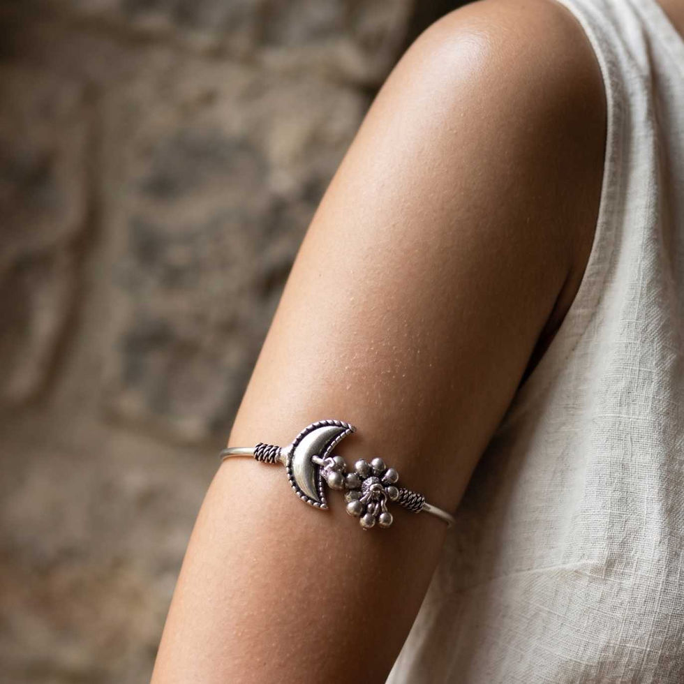 Boho Oxidized Silver Moon Statement Arm Band fusion vogue