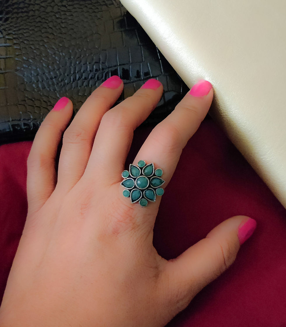 Thumbnail: Zaina Oxidized Premium Quality Stones Adjustable Finger Rings