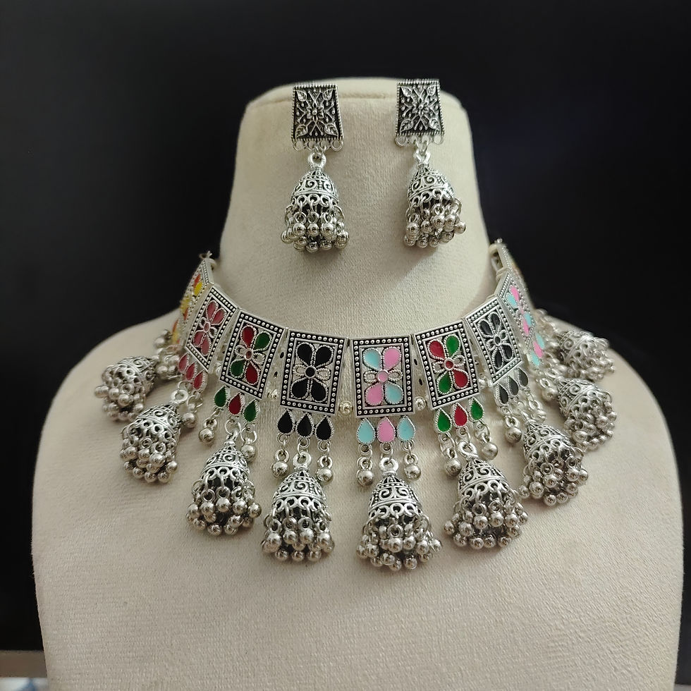 Thumbnail: NIHARIKA Meenakari Jhumki Choker Jewellery Set
