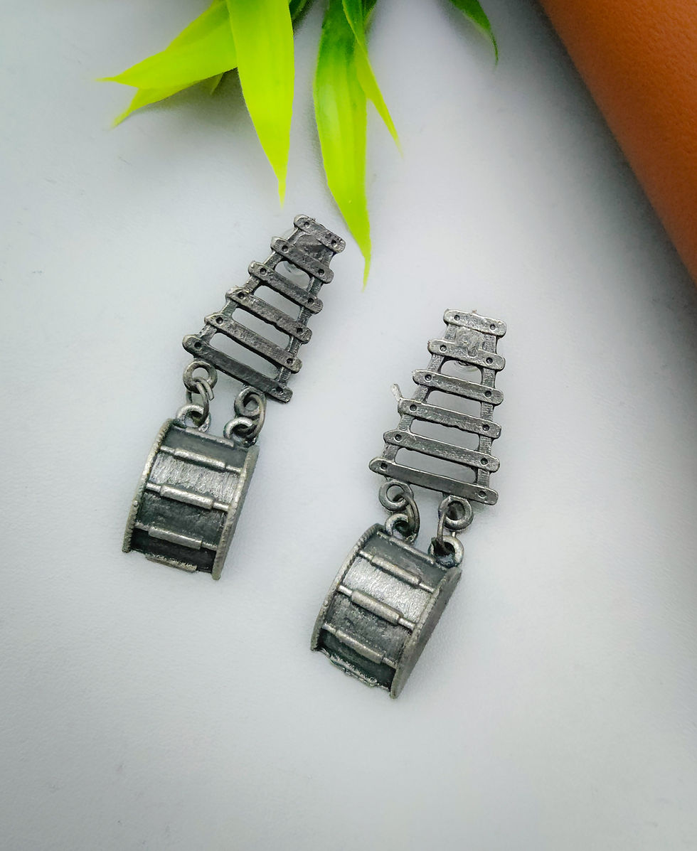 Oxidized Dhol Earrings in Black Polish fusion