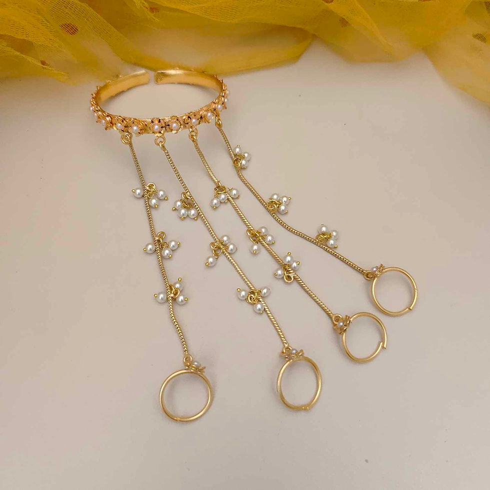 Thumbnail: SRINGAR Gold Replica Pearl Adjustable Bracelet/ Hathful