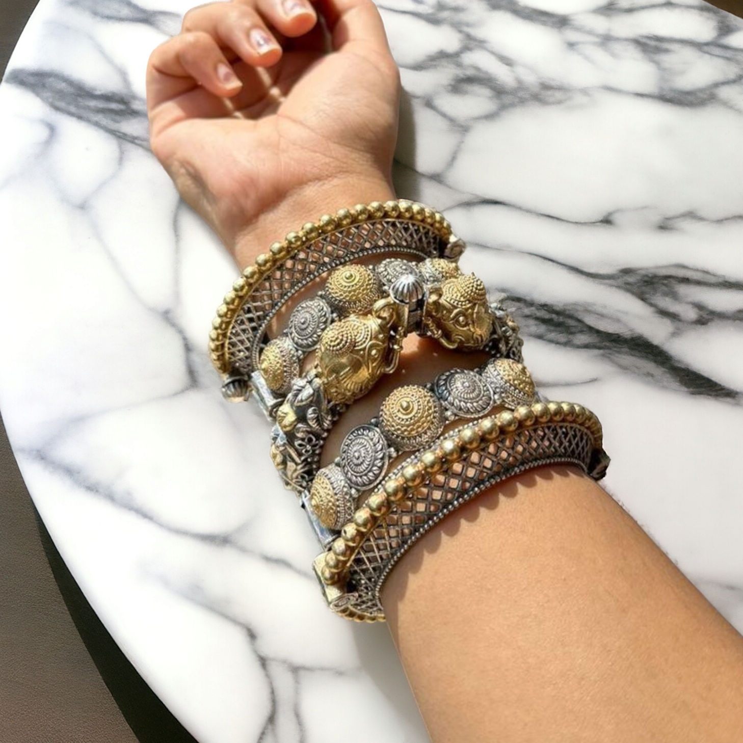 MAHALAKSHMI Two Tone Silver Replica Bangles