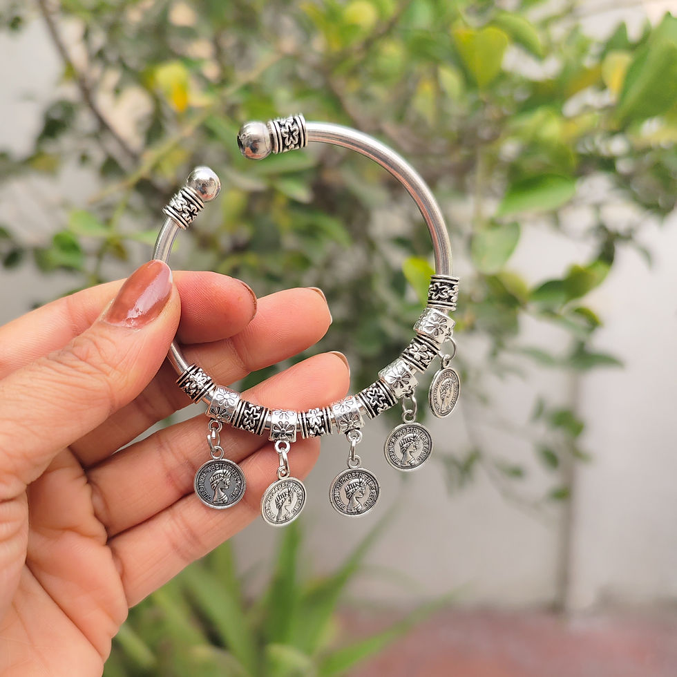 Oxidised Fine quality Coin Bracelet (Adjustable)