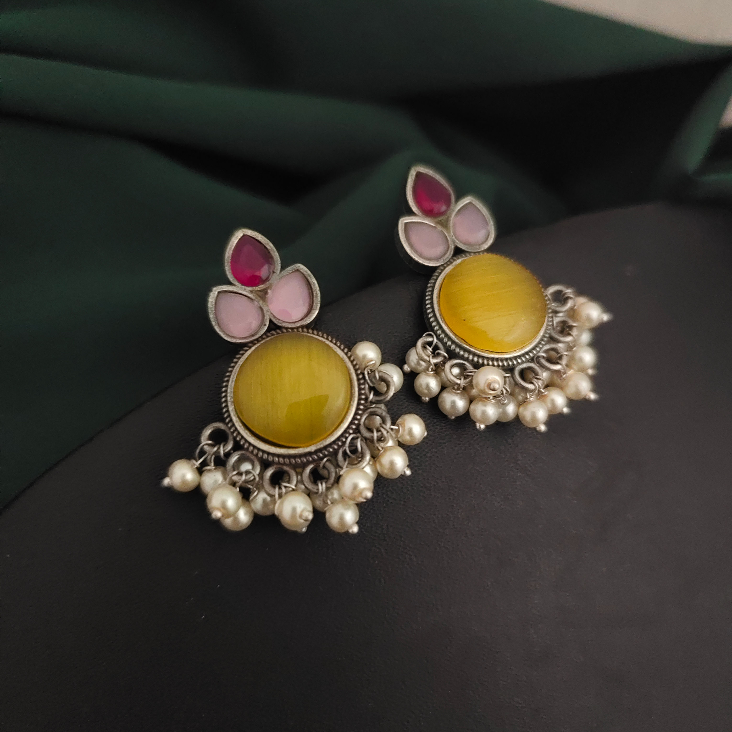 Monalisa Stone Silver Lookalike Stud Earrings- 01