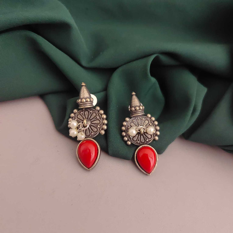 Silver Oxidized Oval Stone Drop Earrings in Multiple Colors fusion vogue