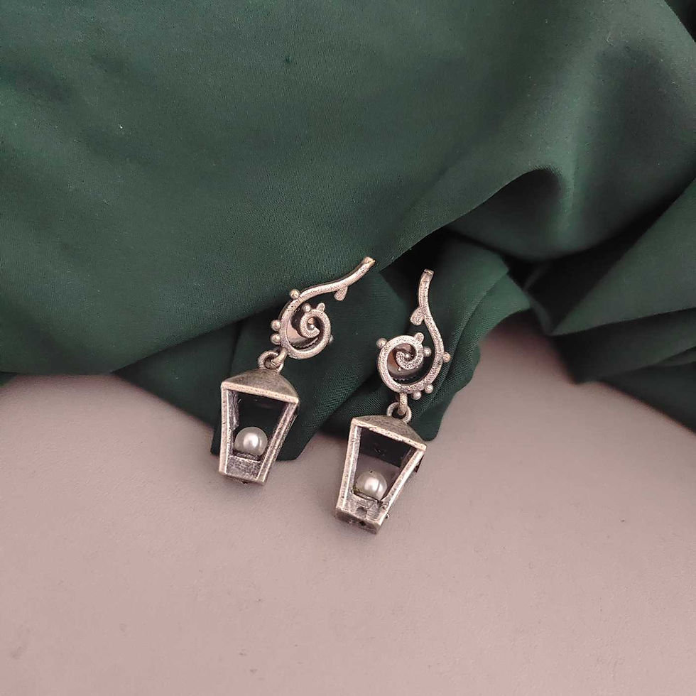Silver Oxidized Lantern Drop Earrings for Women fusion vogue