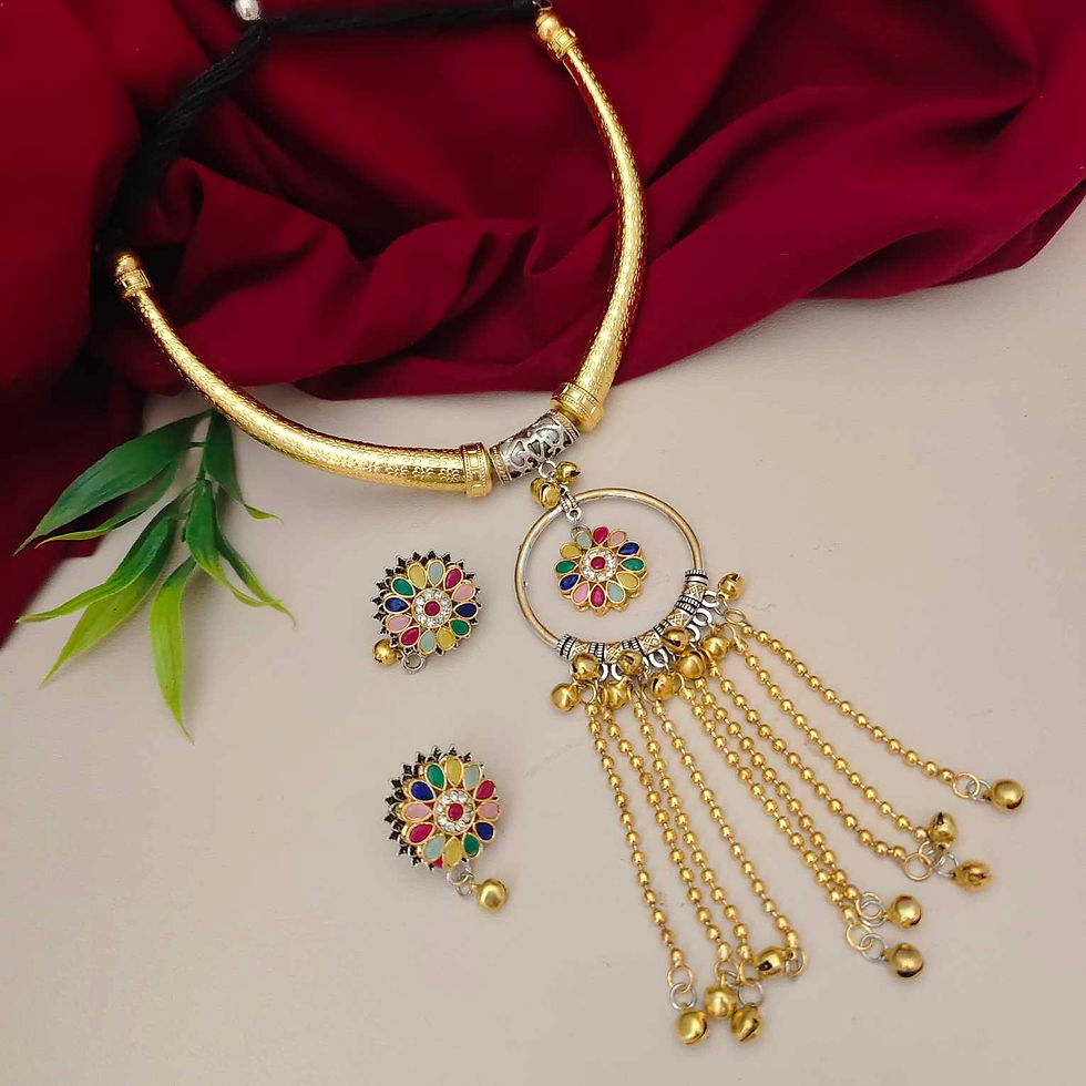 SAHAR Golden Multicolour Hasli Necklace Earrings Set fusion vogue