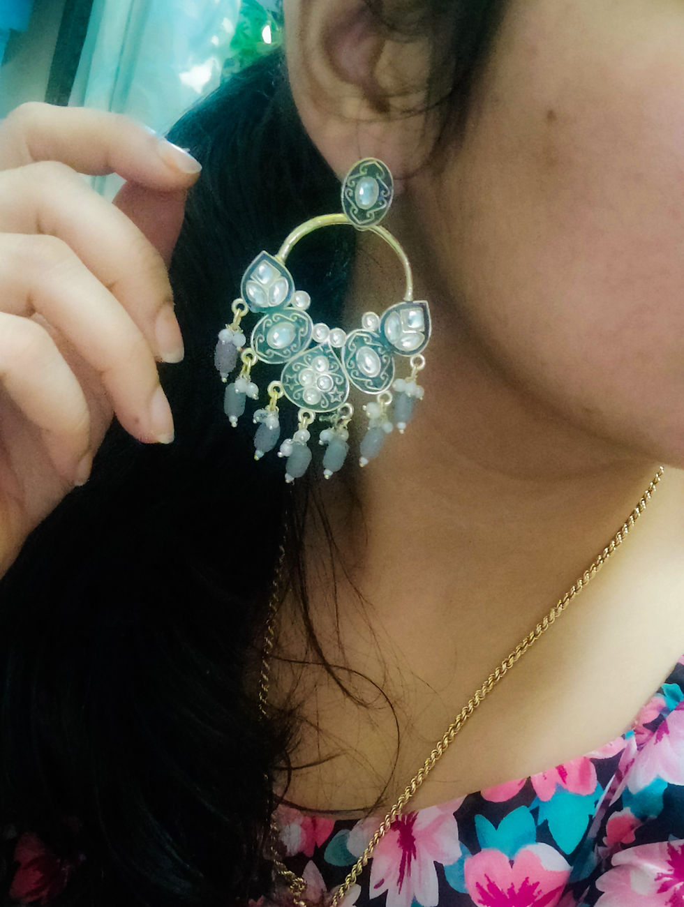 Meenakari Roohi Danglers - Grey