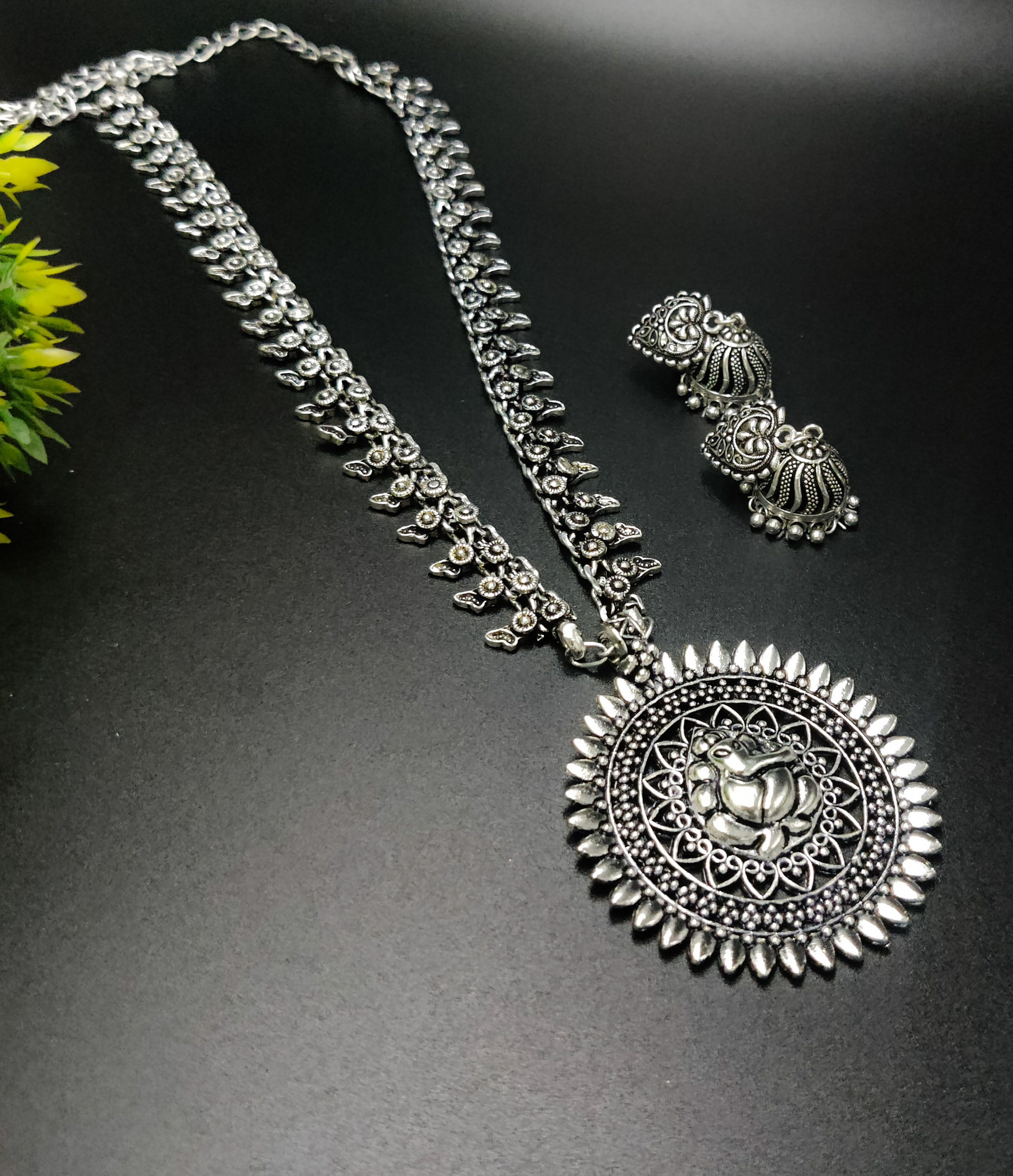 Oxidised German Silver Necklace Earrings set -03