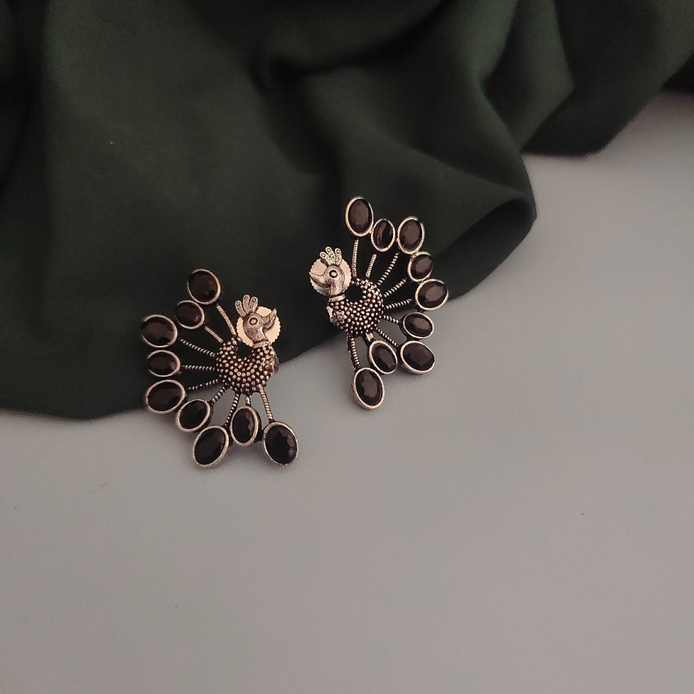 SHIRALI Oxidised Peacock Stud Earrings