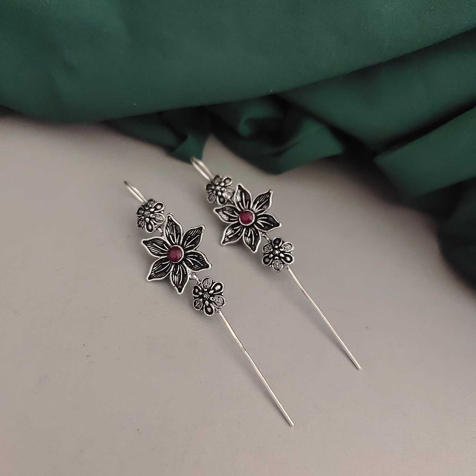 Oxidised Flower Needle Earcuff Earclip Earrings fusion vogue