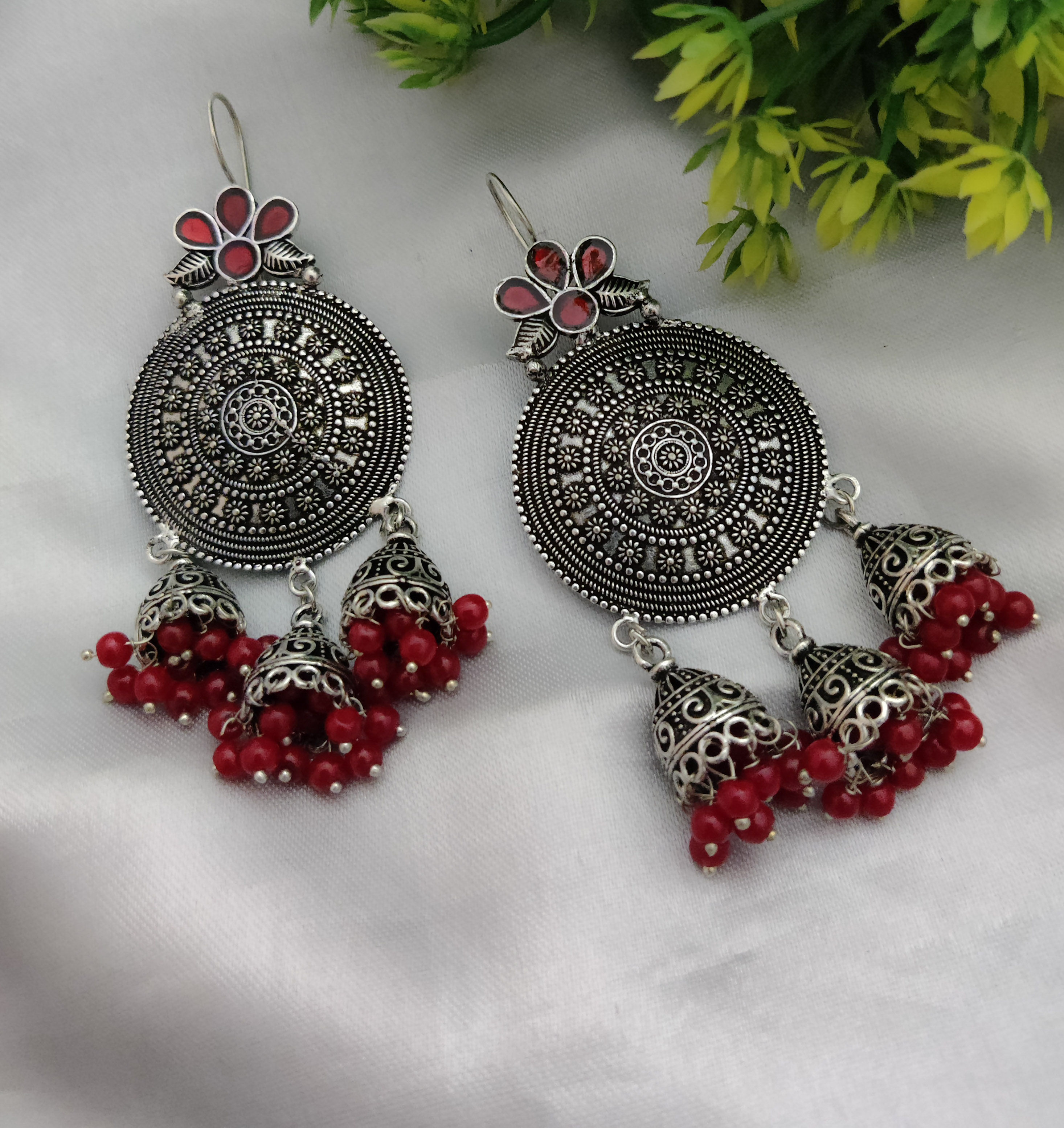 German Silver Cute Dangers Earrings-Red