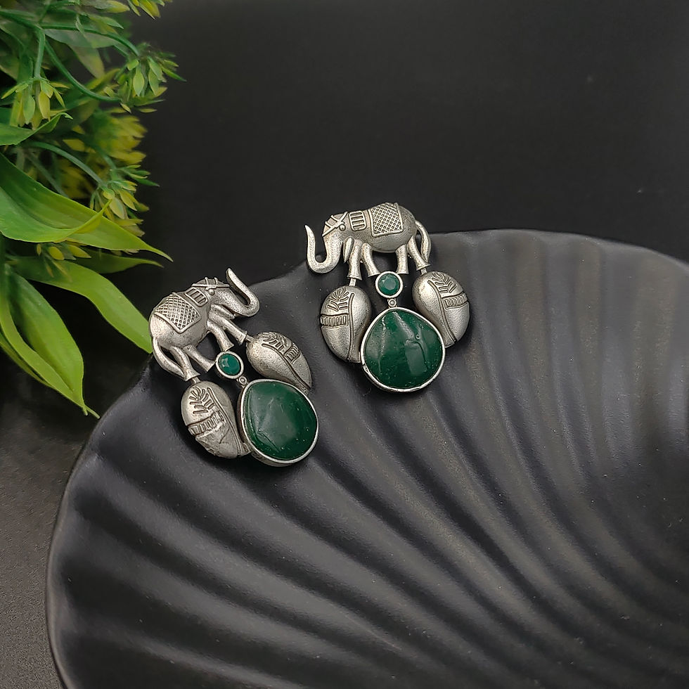 Thumbnail: EILA Silver Replica Monalisa Stone Elephant Earrings