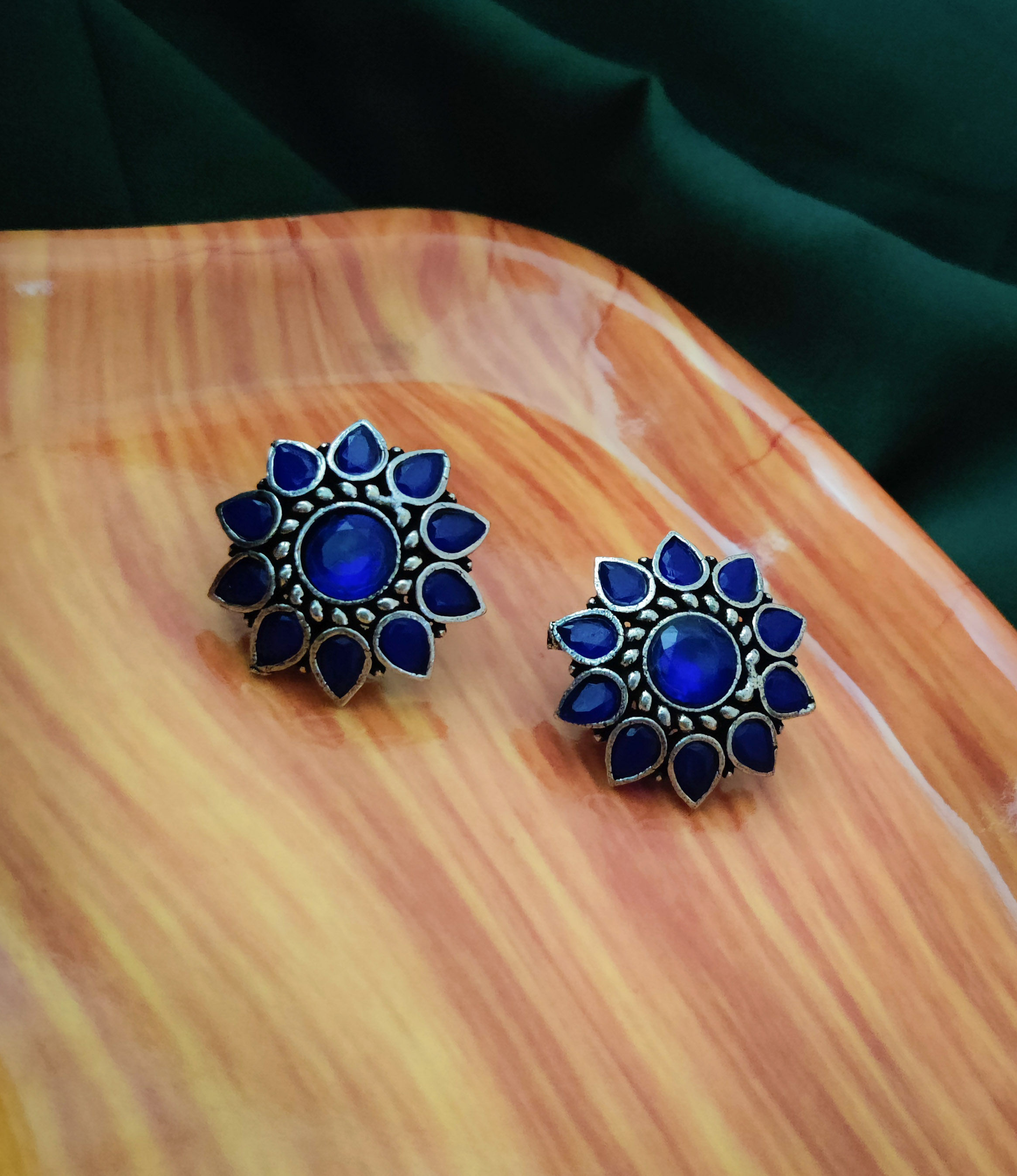 Premium Stone Stud Earrings- Blue