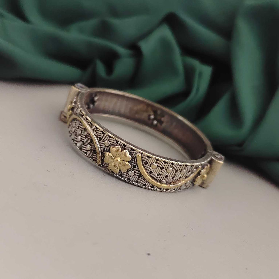 Dual-Tone Floral Embossed Silver Openable Bangle fusion vogue