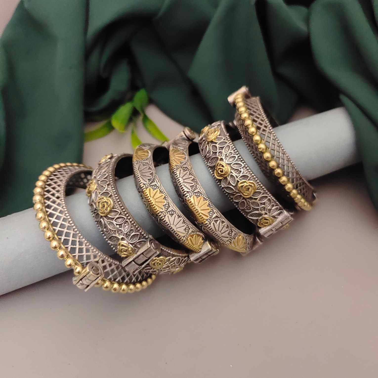 OMYA Silver Replica Dual Tone Bangle Stack fusion vogue