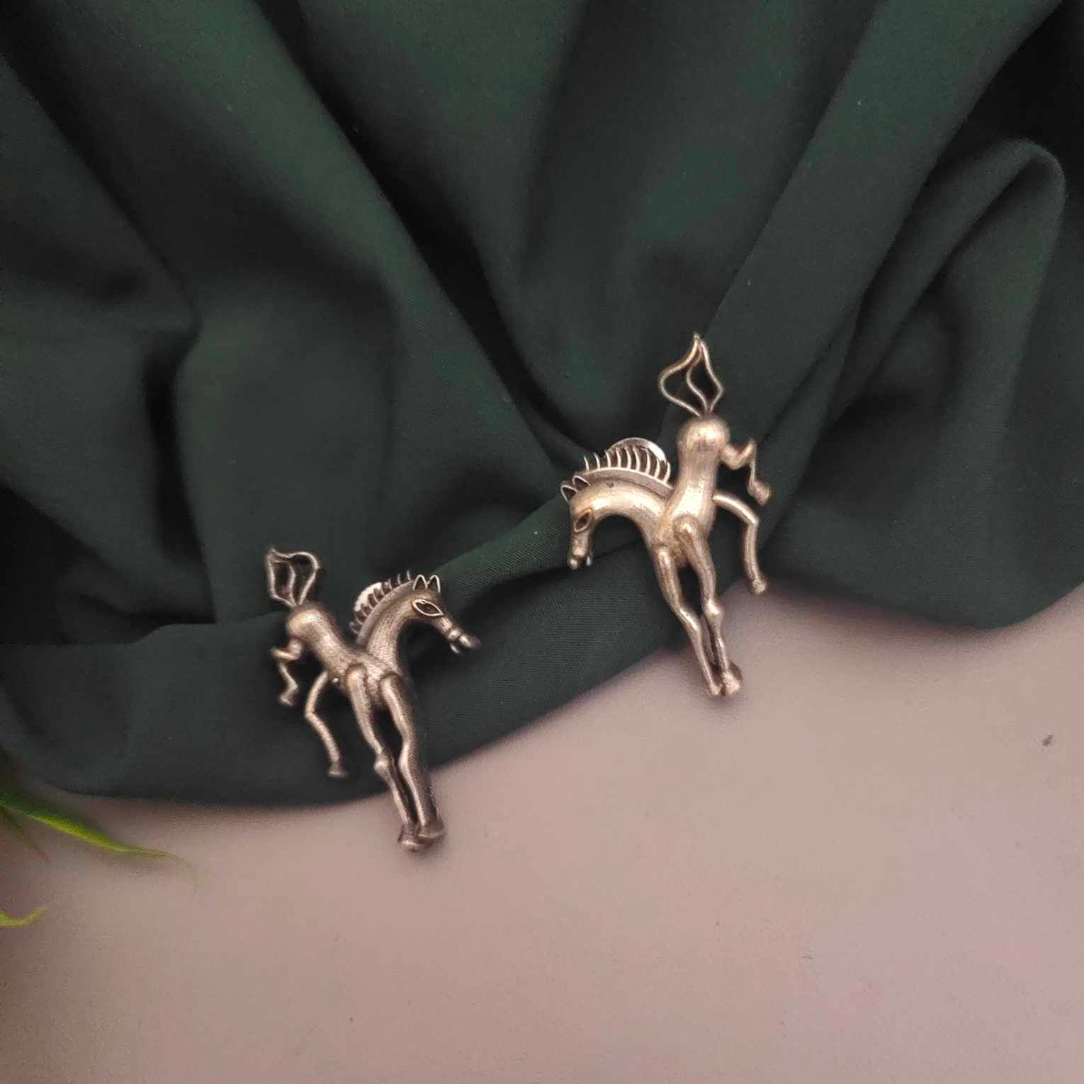 Oxidized Silver Running Horse Statement Earrings