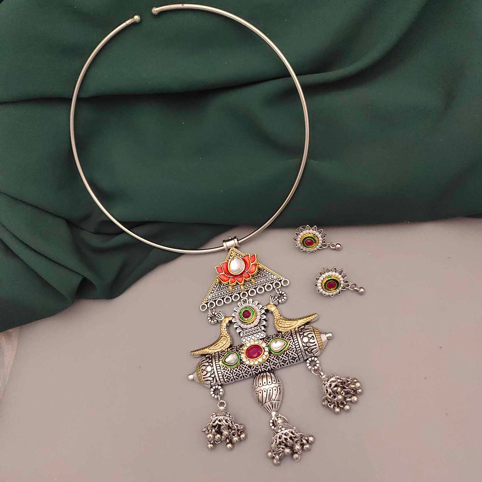 AVANTIKA Premium Silver Replica Bird Motif Hasli Set fusion vogue