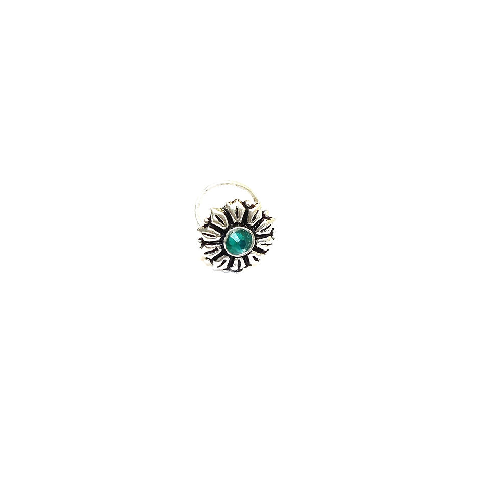 Thumbnail: Oxidised Premium Quality Flower stone wired pierced nose pin