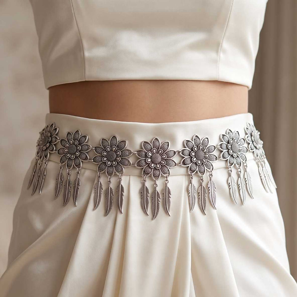 Oxidized Silver Floral Medallion Kamarband with Dangle Charms fusion vogue