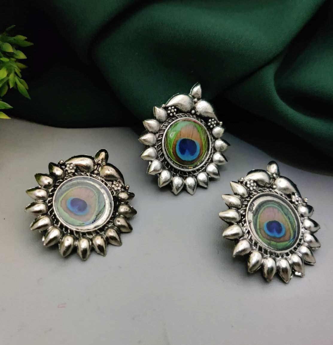 Peacock Earrings and Ring Combo