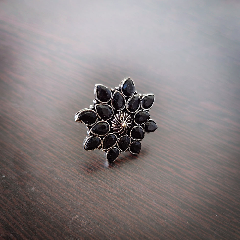 Oxidised Stone Adjustable Ring - Black