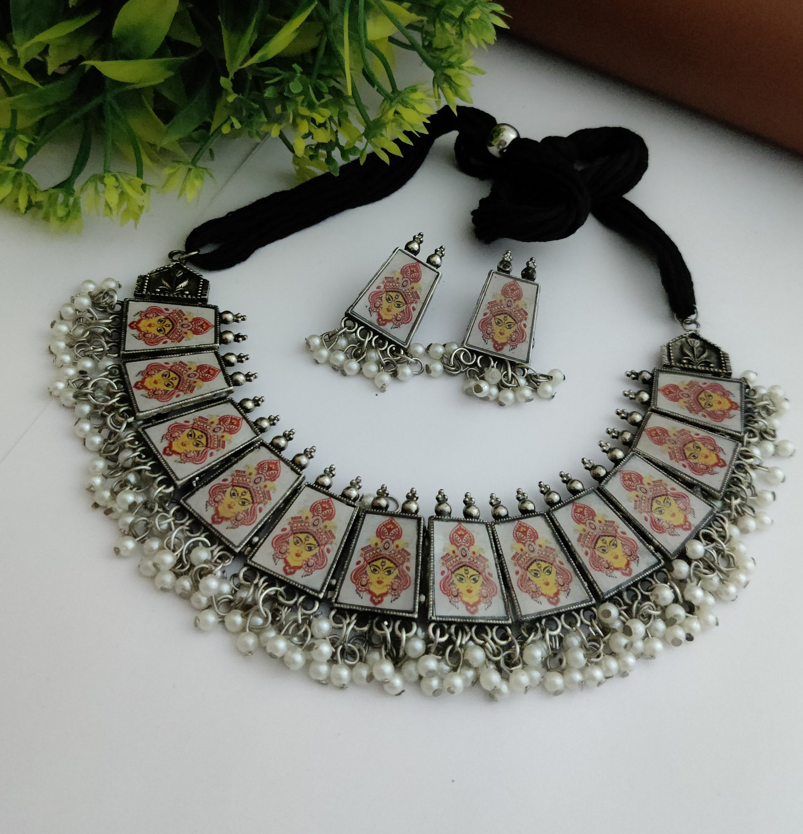 Oxidised Traditional Choker Necklace earrings set-17