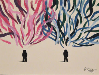two human silhouettes with colours coming out of their heads
