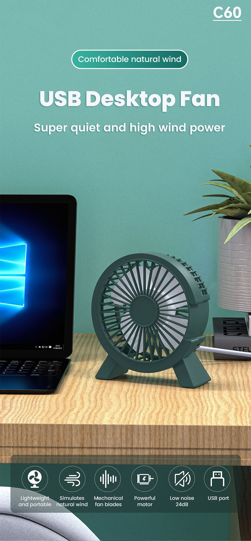 Thumbnail: BreezeMini USB Desk Fan – Compact Portable Cooling Fan