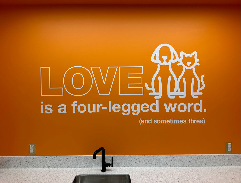 "Love is a four-legged word" vinyl wall decal