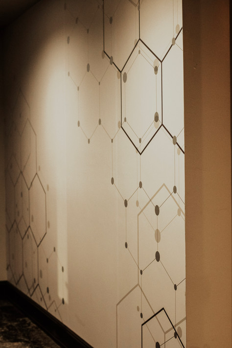Simple hexagonal geometric design, printed vinyl graphic.