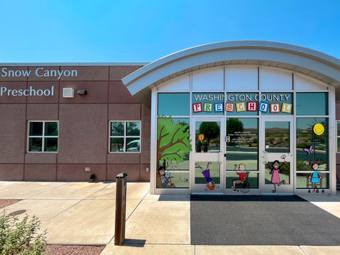 Snow Canyon Preschool exterior, showcasing custom printed window vinyl. 