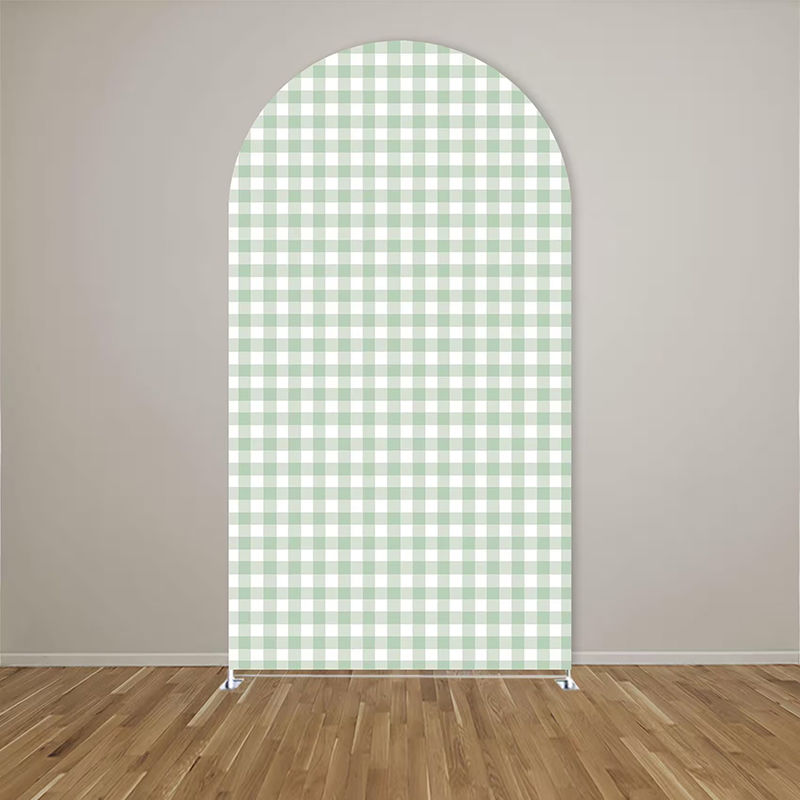 Thumbnail: Sage green plaid arch backdrop cover for kids birthdays