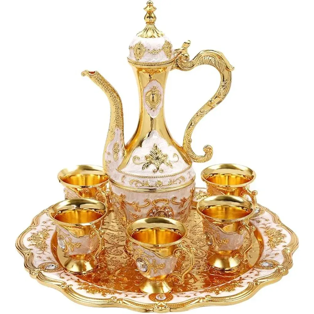 Vintage metal Turkish tea set with coffee pot and cups