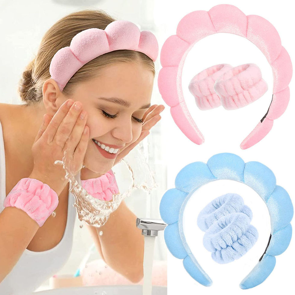 Thumbnail: Woman using puffy headband and microfiber washing wristbands