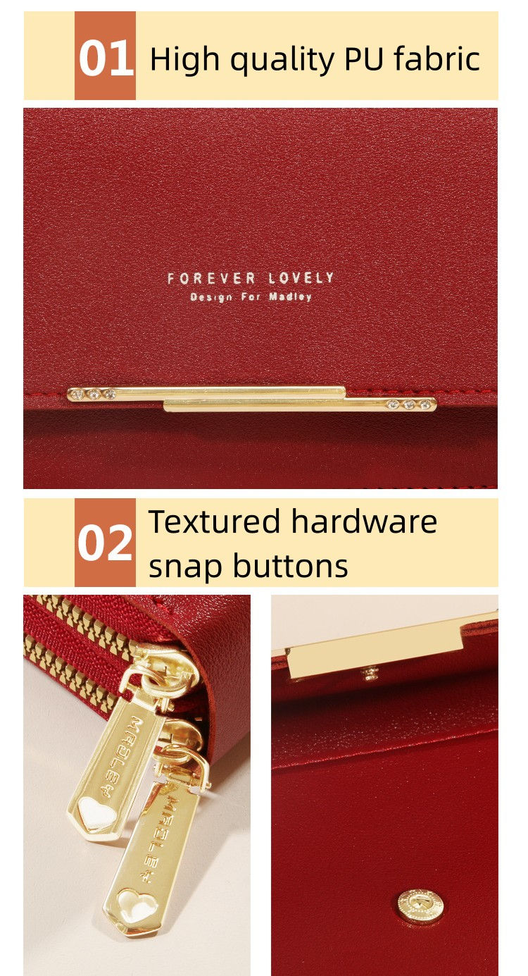 Thumbnail: Textured hardware snap buttons on a red crossbody bag