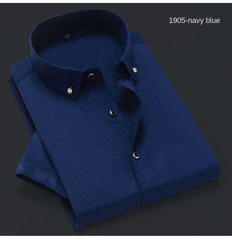 Thumbnail: Folded navy blue slim-fit short-sleeved shirt