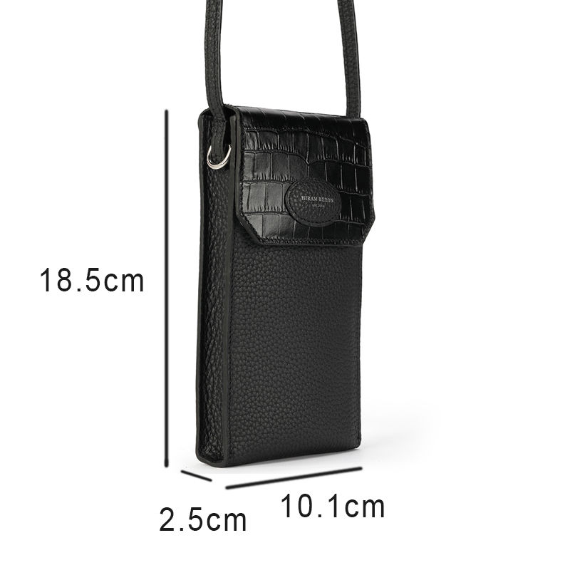 Thumbnail: Black pebble leather crossbody pouch, 18.5cm by 10.1cm
